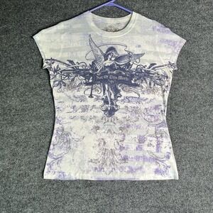 Y2K NOTW Not Of This World Baby Tee Top Shirt Large Revelation All Over Print